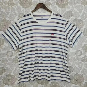 NWT Levis‎ Mens Striped T-Shirt 3XL White With Brown & Blue Stripes 100% Cotton